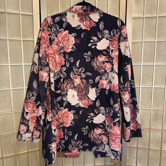 Anthropologie Solitaire Faux Suede Long Open Jacket Size L Garden Floral Print - Picture 6 of 8